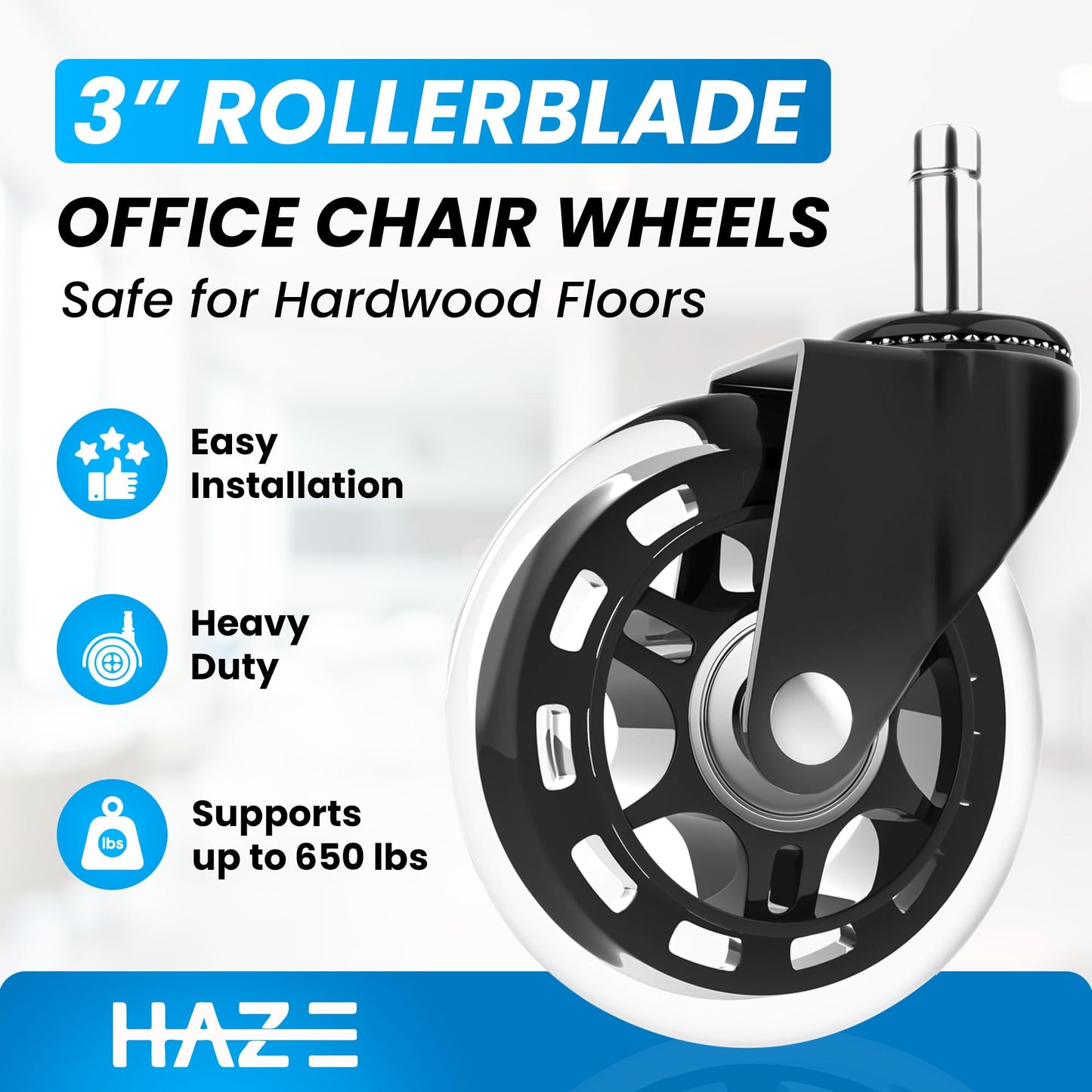 Haze Office Chair Wheels - Set of 5 with Universal Fit – 3-inch