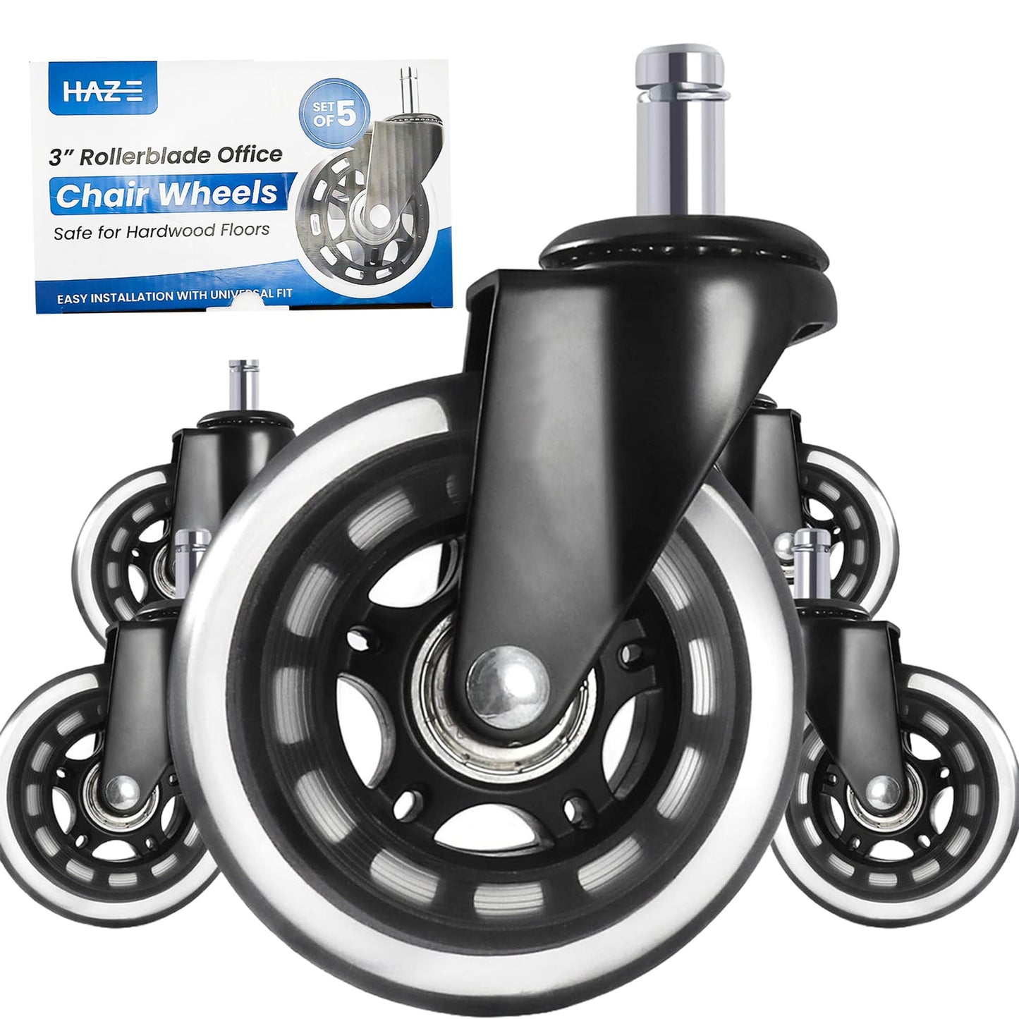 Haze Office Chair Wheels - Set of 5 with Universal Fit – 3-inch