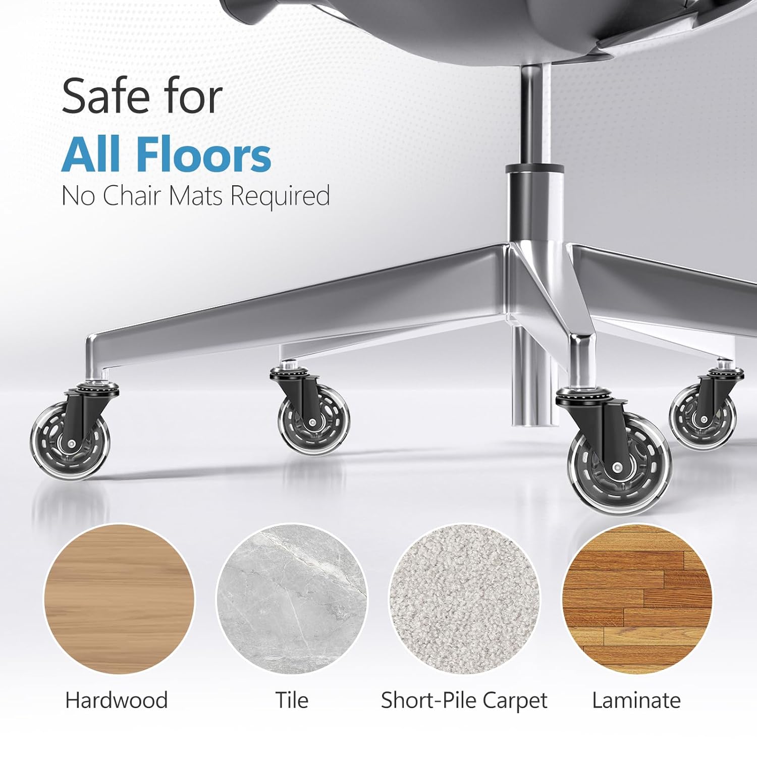 Close-up of HAZE heavy-duty rollerblade style office chair wheel showing high-grade polyurethane material.