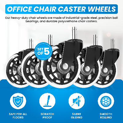 Close-up of HAZE heavy-duty rollerblade style office chair wheel showing high-grade polyurethane material.