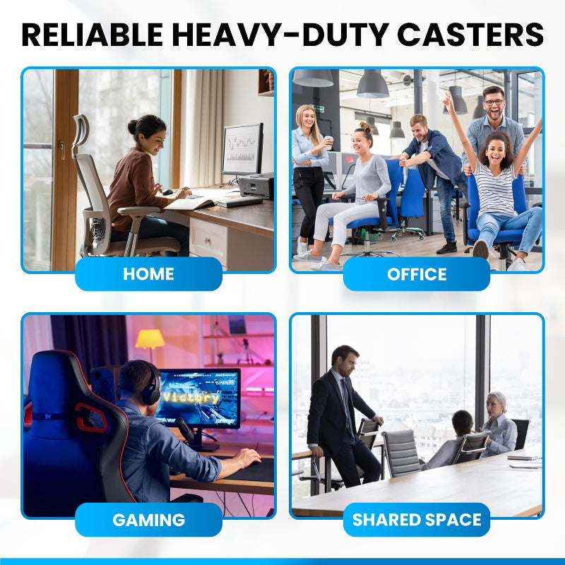 Reliable office chair wheel casters, for home office gaming and shared spaces