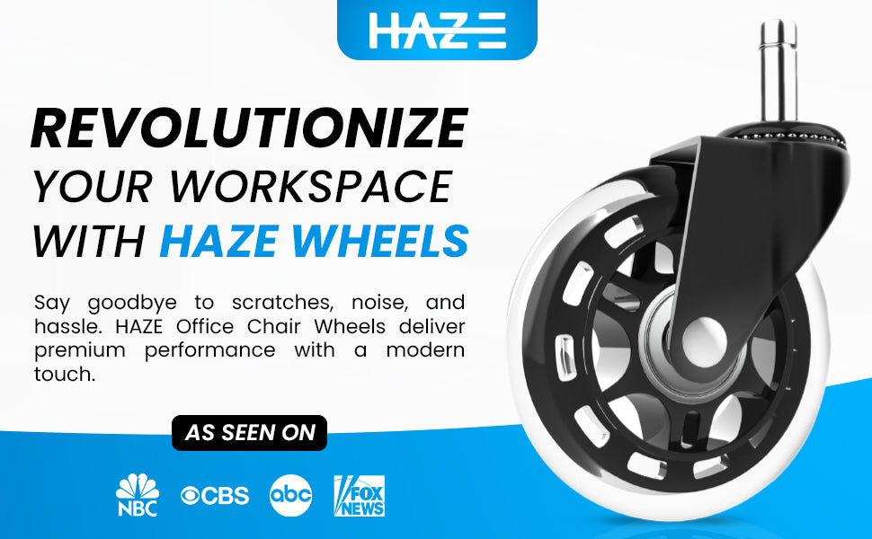 Revolutionize your workspace with Haze Wheels.  Say goodbye to scratches, noise, and hassle. Haze office chair wheels deliver premium performance with modern touch.